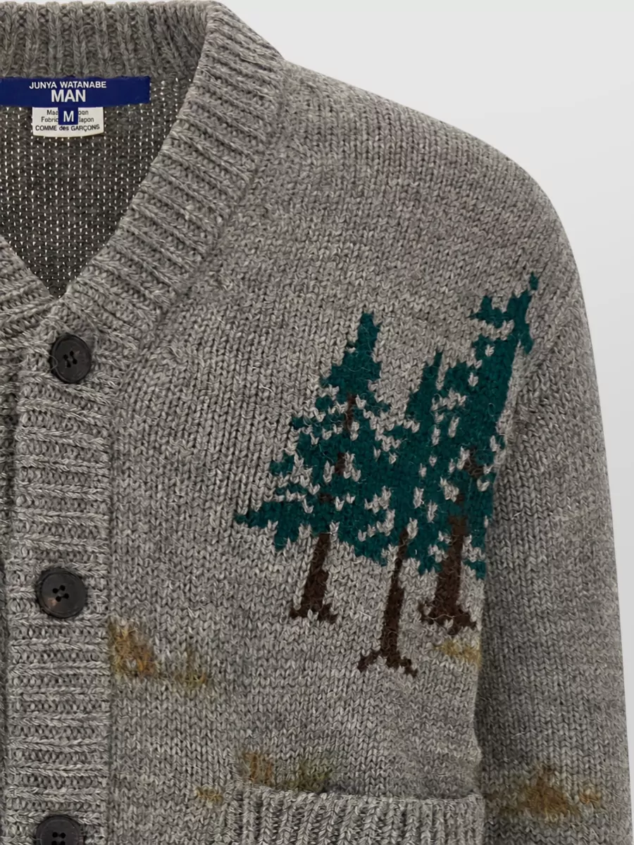 Junya Watanabe Wool Intarsia V-Neck Cardigan