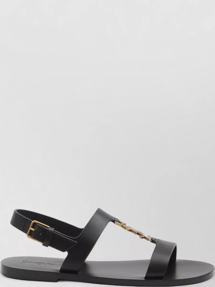 Saint Laurent Cassandre Flat Leather T Strap Sandals