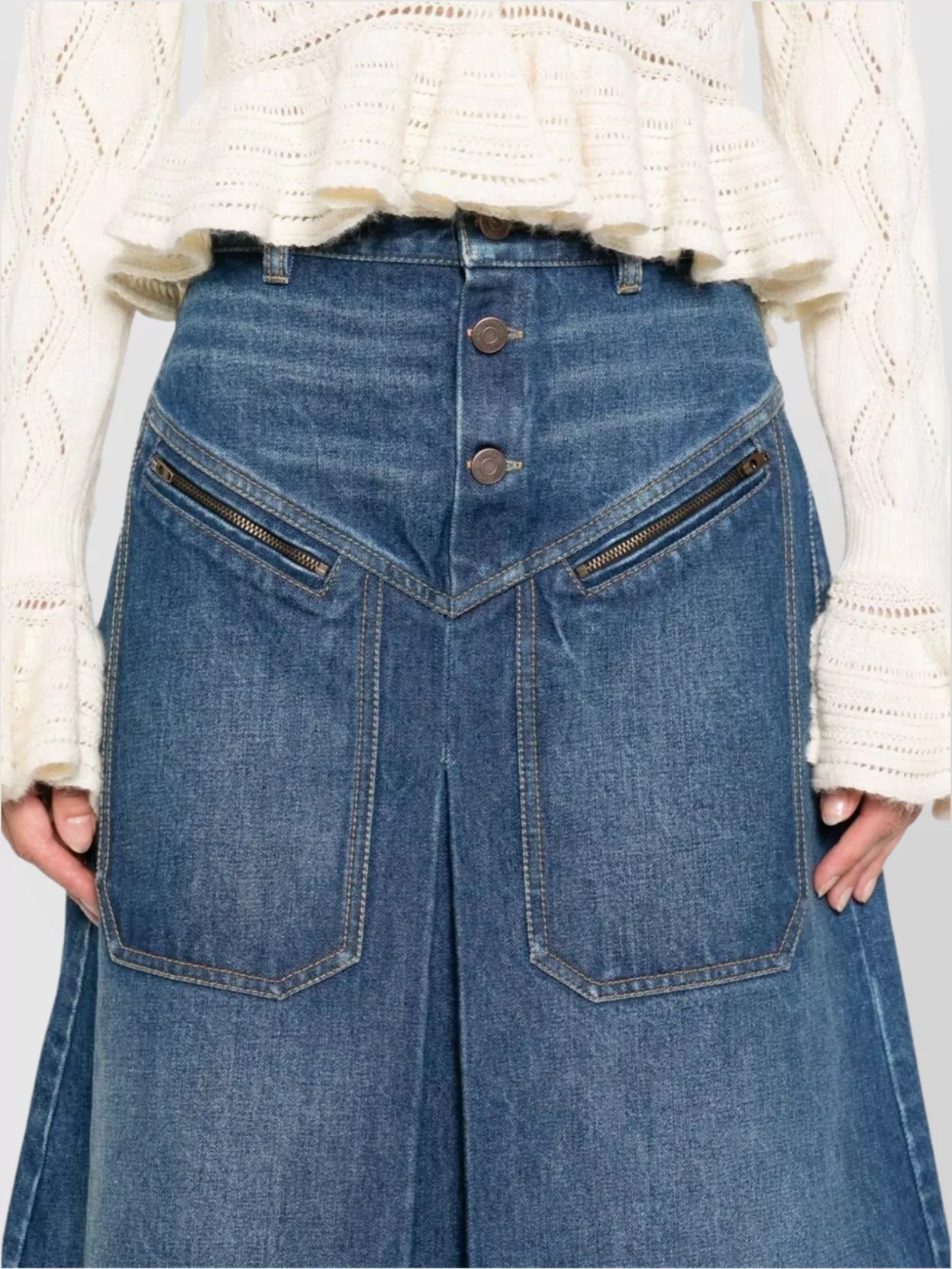 Chloé Denim knee-length skirt with front box pleat | The
