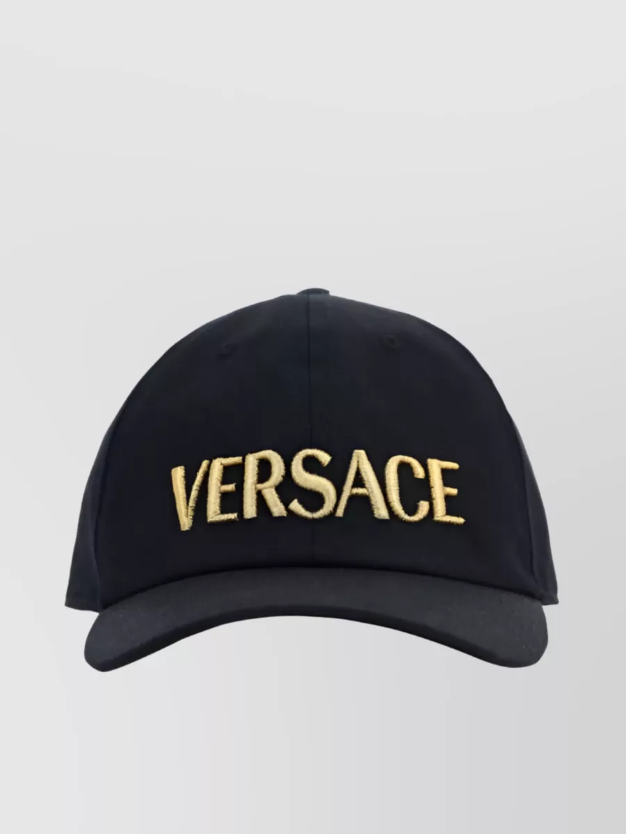 Shop Versace Adjustable Logo Embroidered Cotton Cap In Black