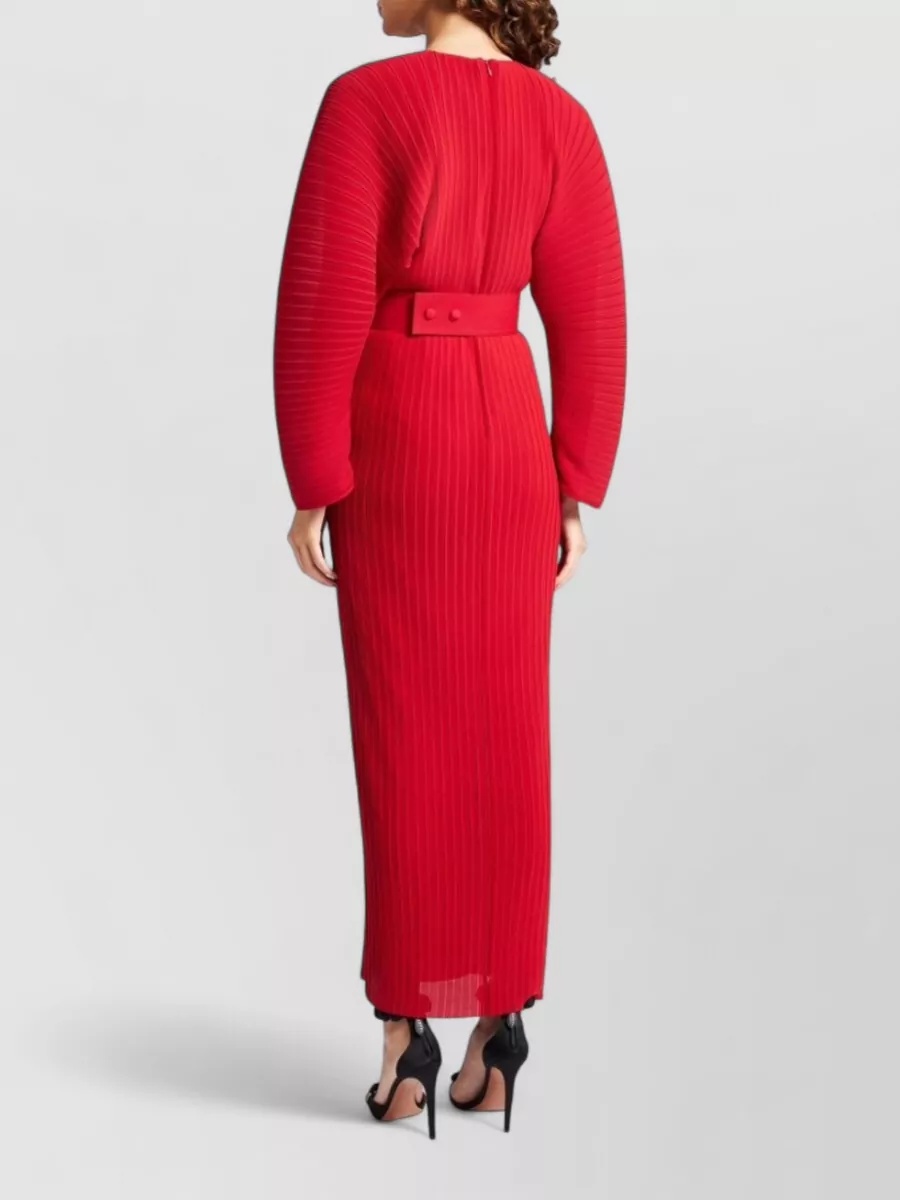 Solace London Plissé Long-Sleeve Maxi Dress