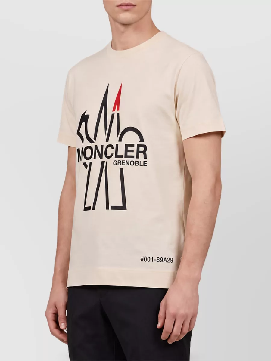 Moncler Grenoble Cotton Ribbed Crew Neck Slim Fit Short Sleeve Logo Print T-Shirt