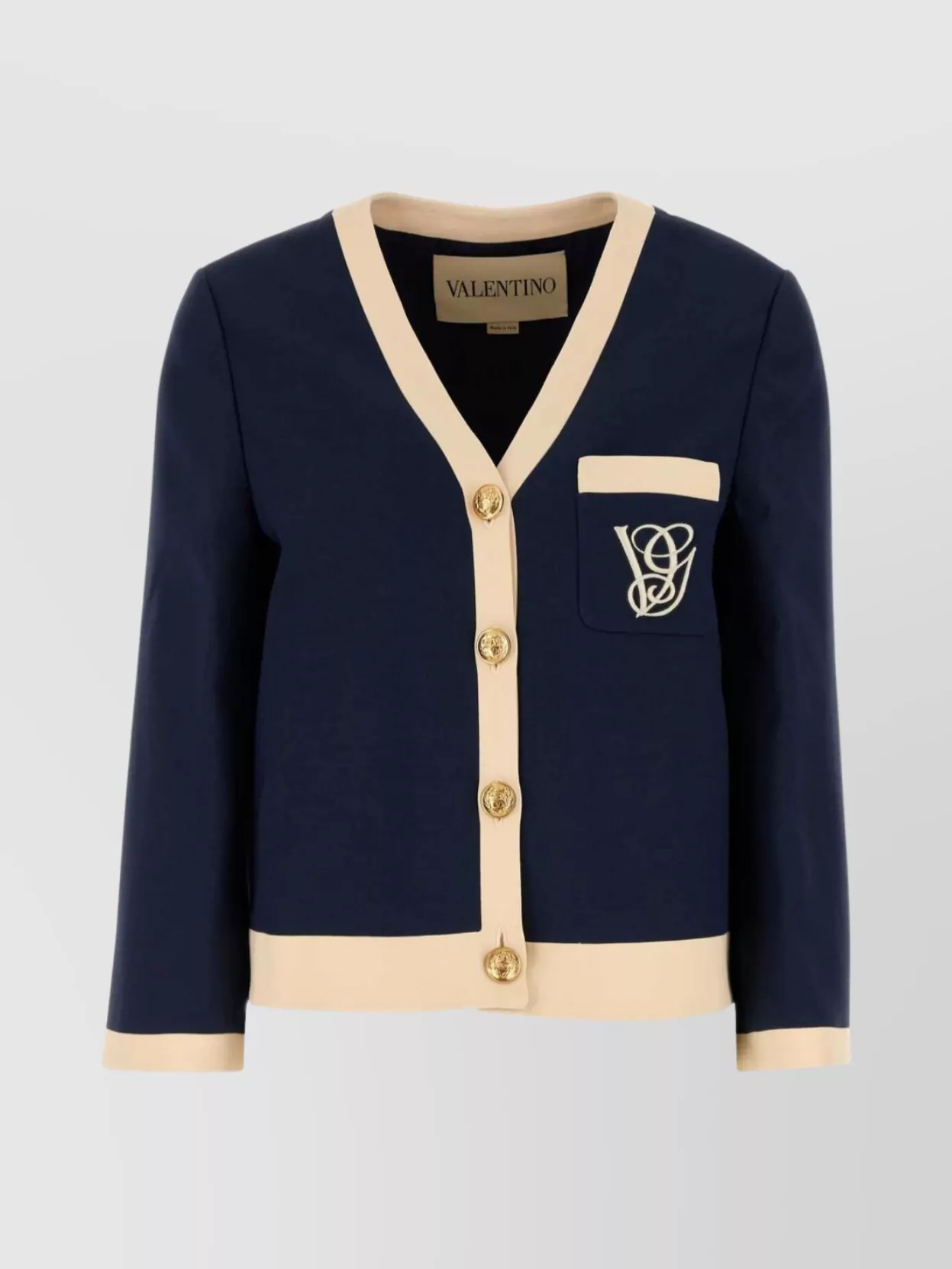 Valentino V-neck Wool Blend Blazer With Front Pocket In Blue