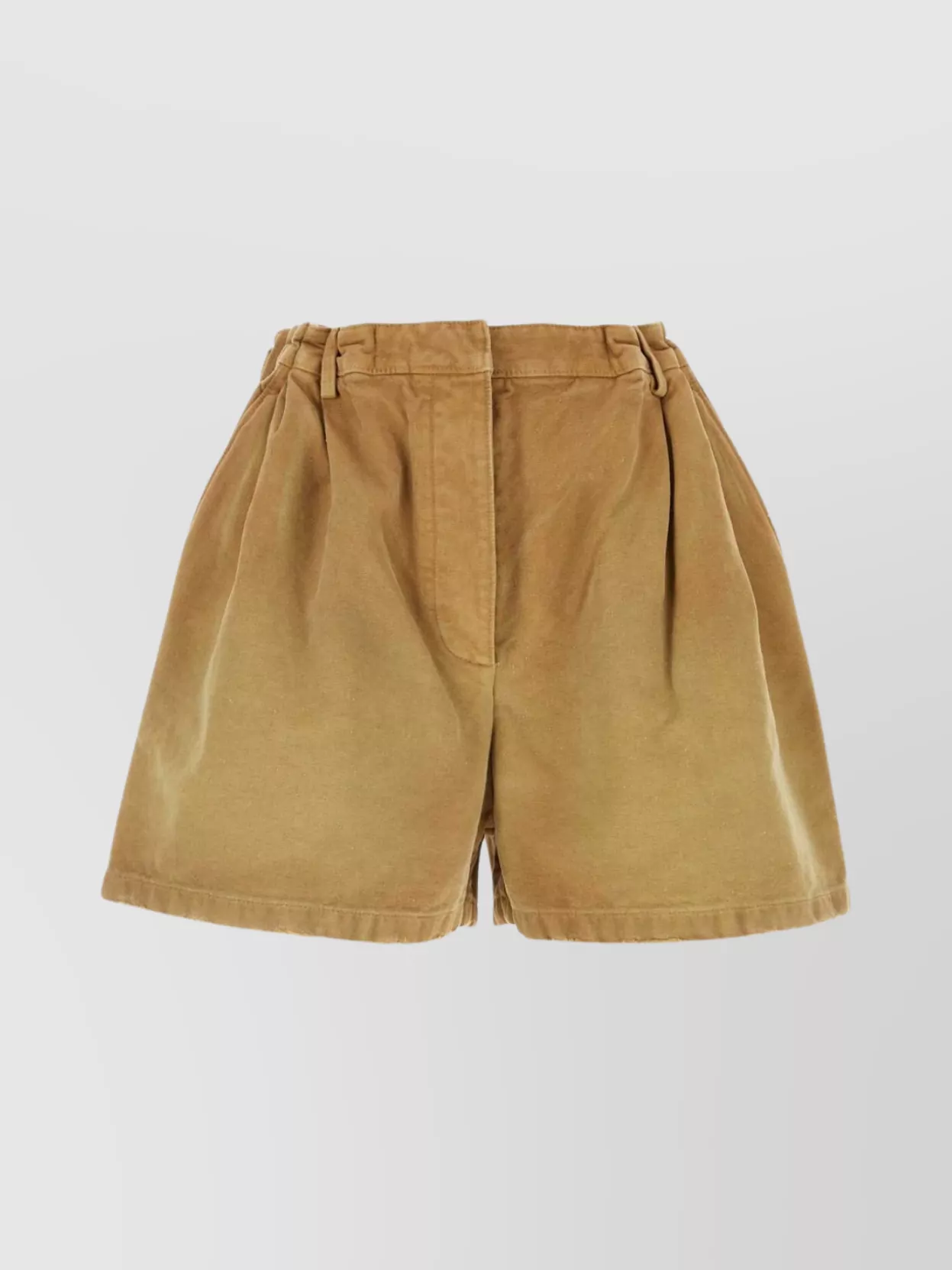 Prada Canvas Shorts With Logo Patch And Frayed Hem In Brown