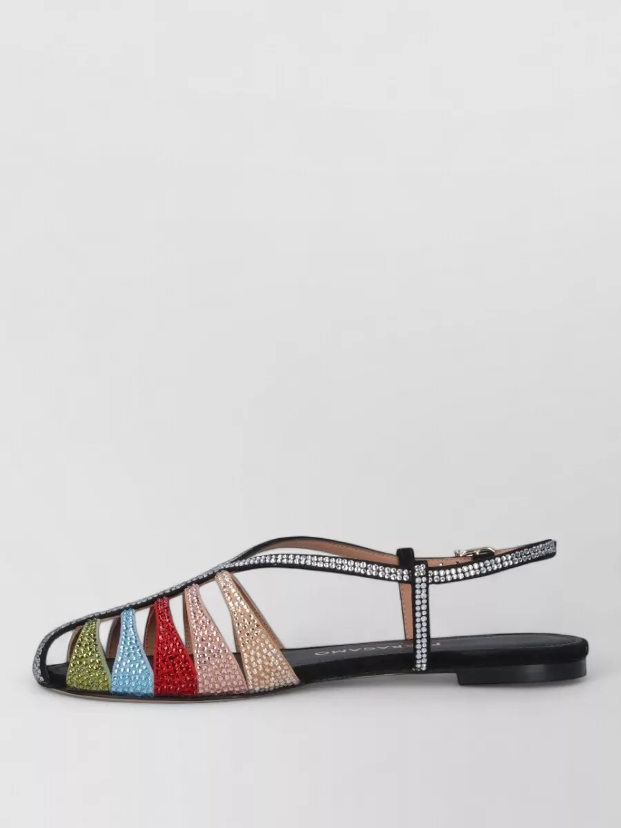 Ferragamo Sandals Flat Sole Open Toe Rhinestones