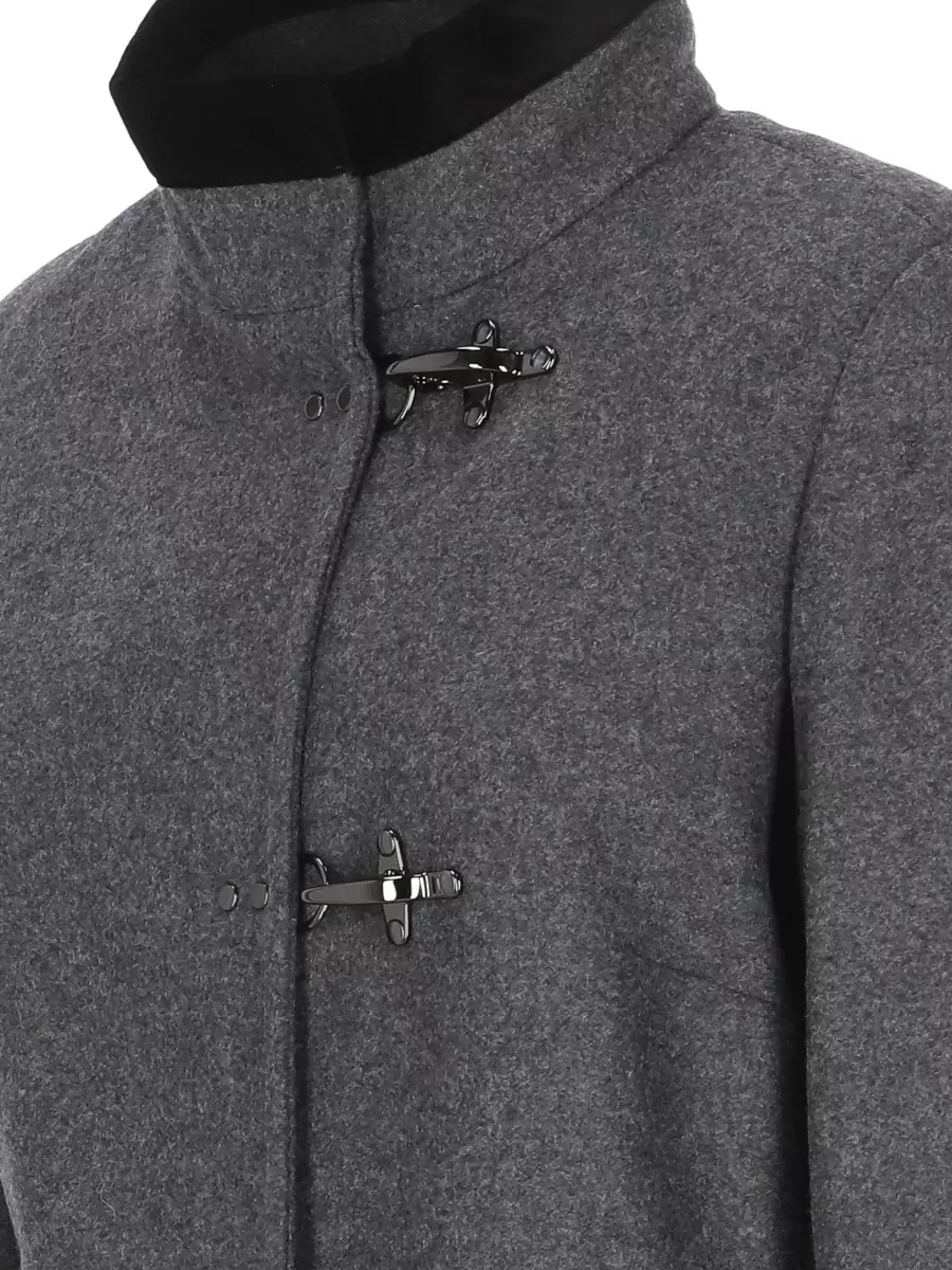 Fay High Neck Virgin Wool Coat Velvet Trims