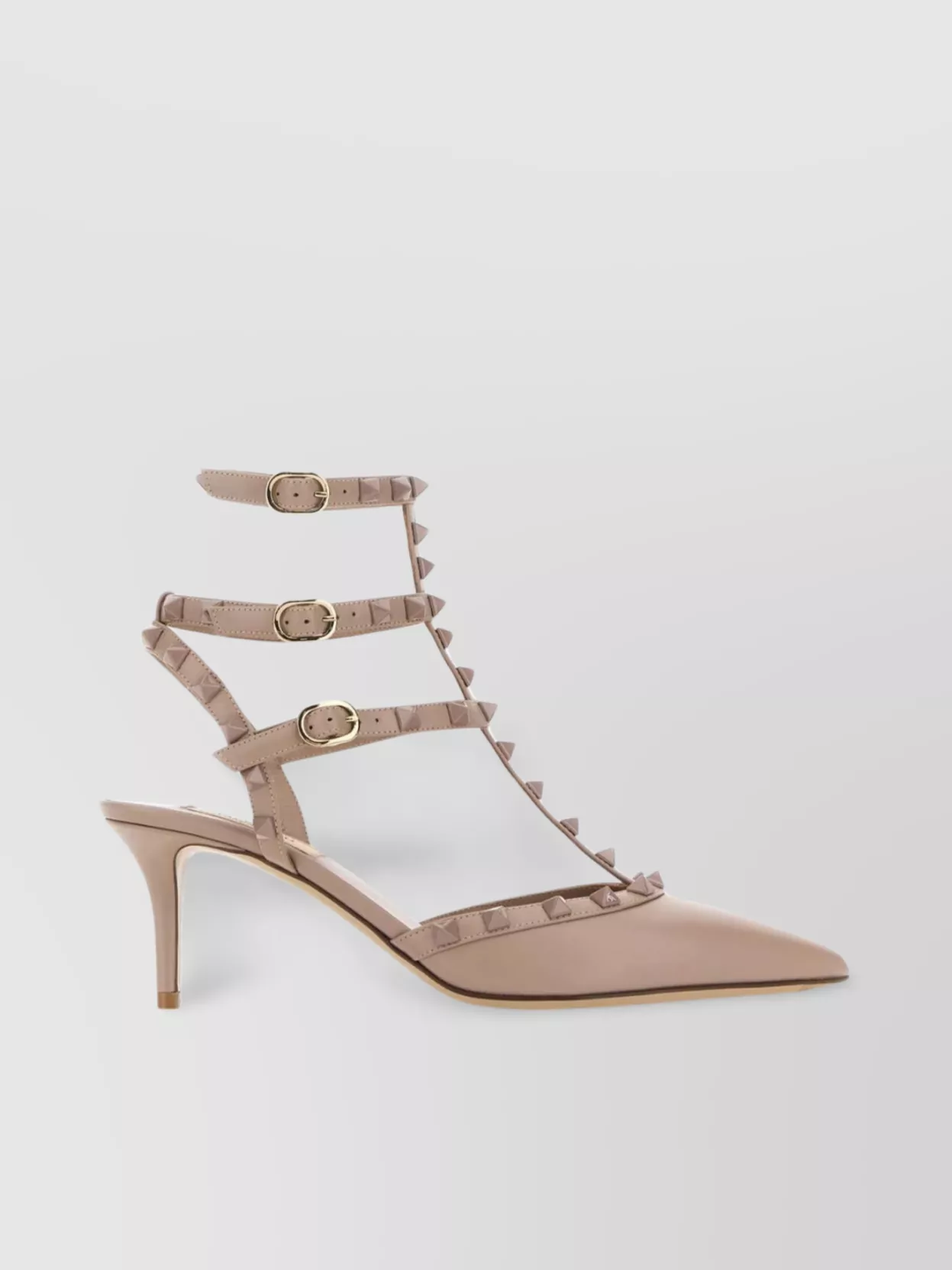 Shop Valentino Leather Pumps With Pointed Toe And Stud Embellishments In Beige