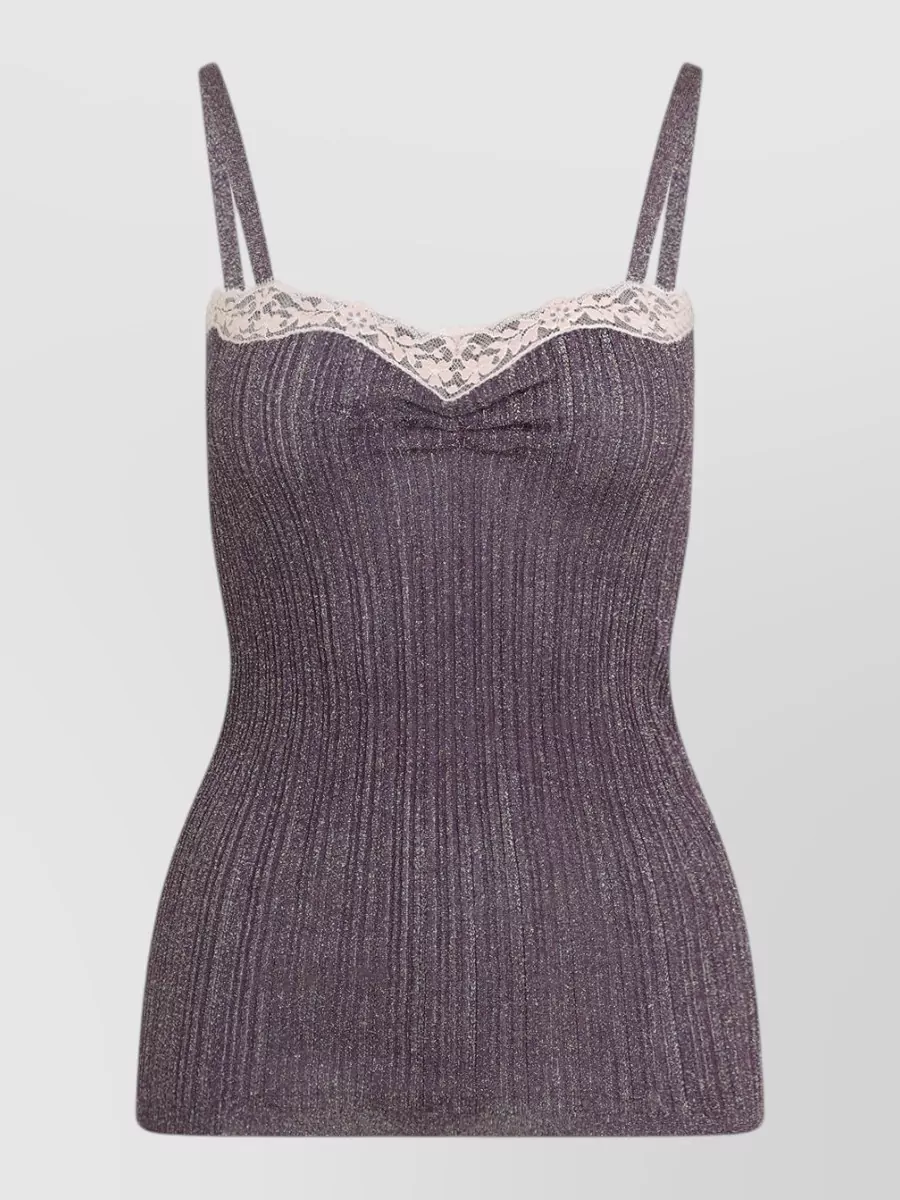 Valentino ribbed sweetheart-neck lurex top
