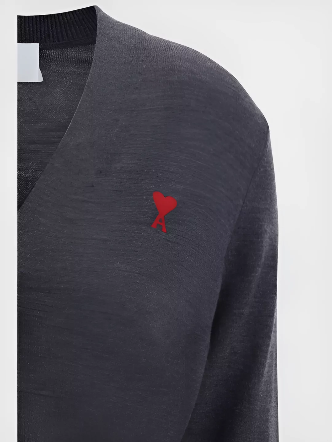 Ami Paris Merino Wool V-Neck Sweater With Ribbed Finish
