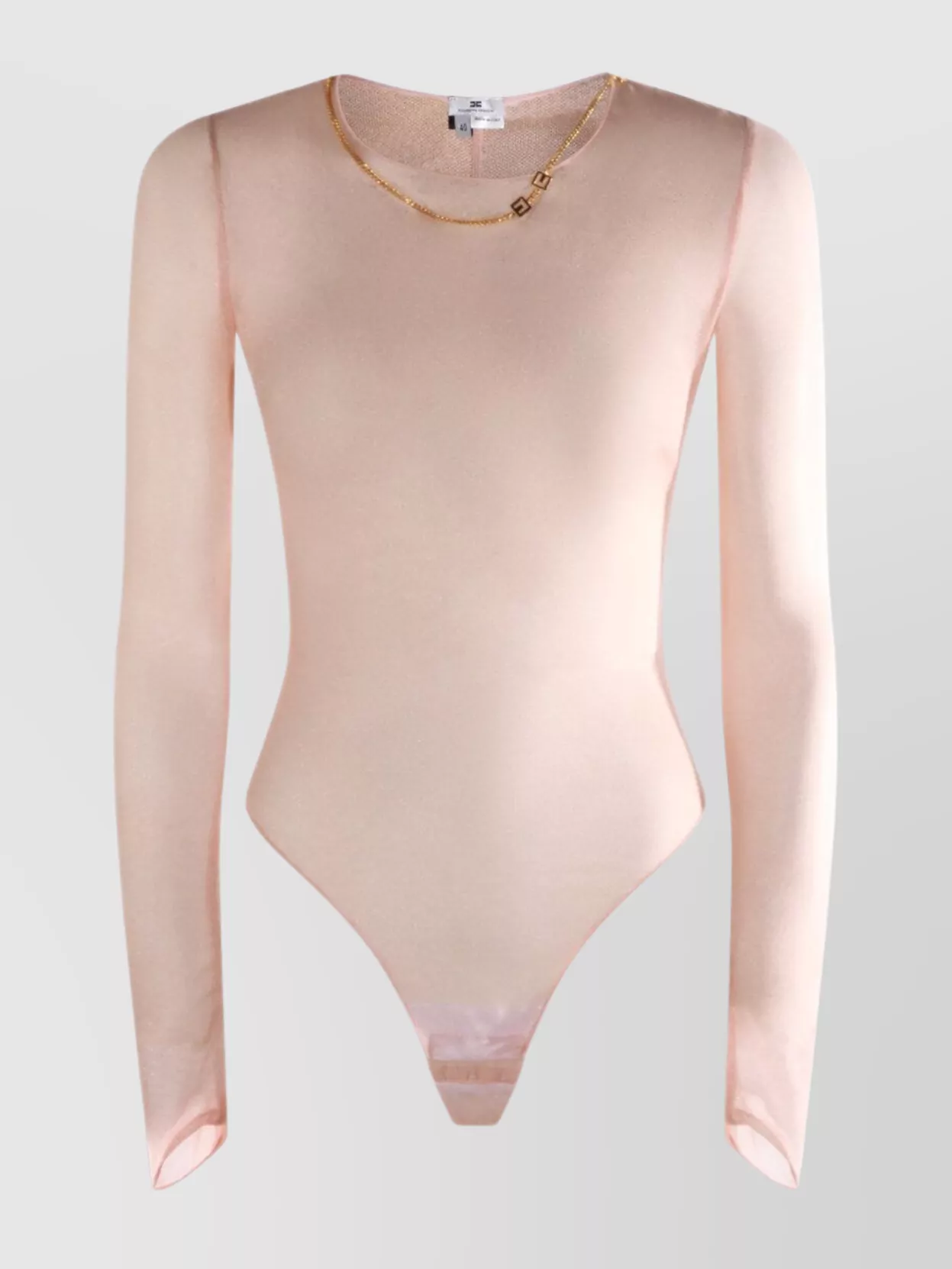 Elisabetta Franchi Sheer Fabric Long Sleeve Jumpsuits Thong Bottom In Pink