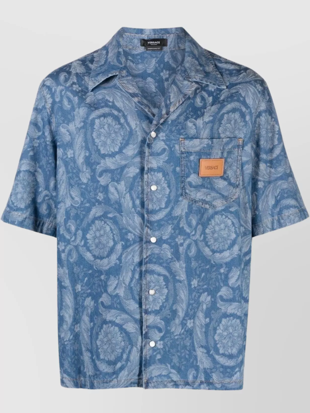 Shop Versace Floral Print Short Sleeve Shirt In Blue