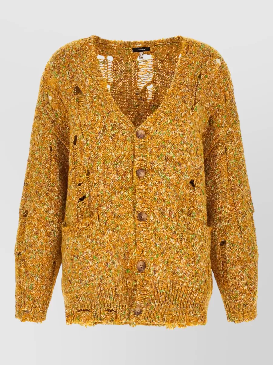 R13 Alpaca-blend v-neck distressed cardigan