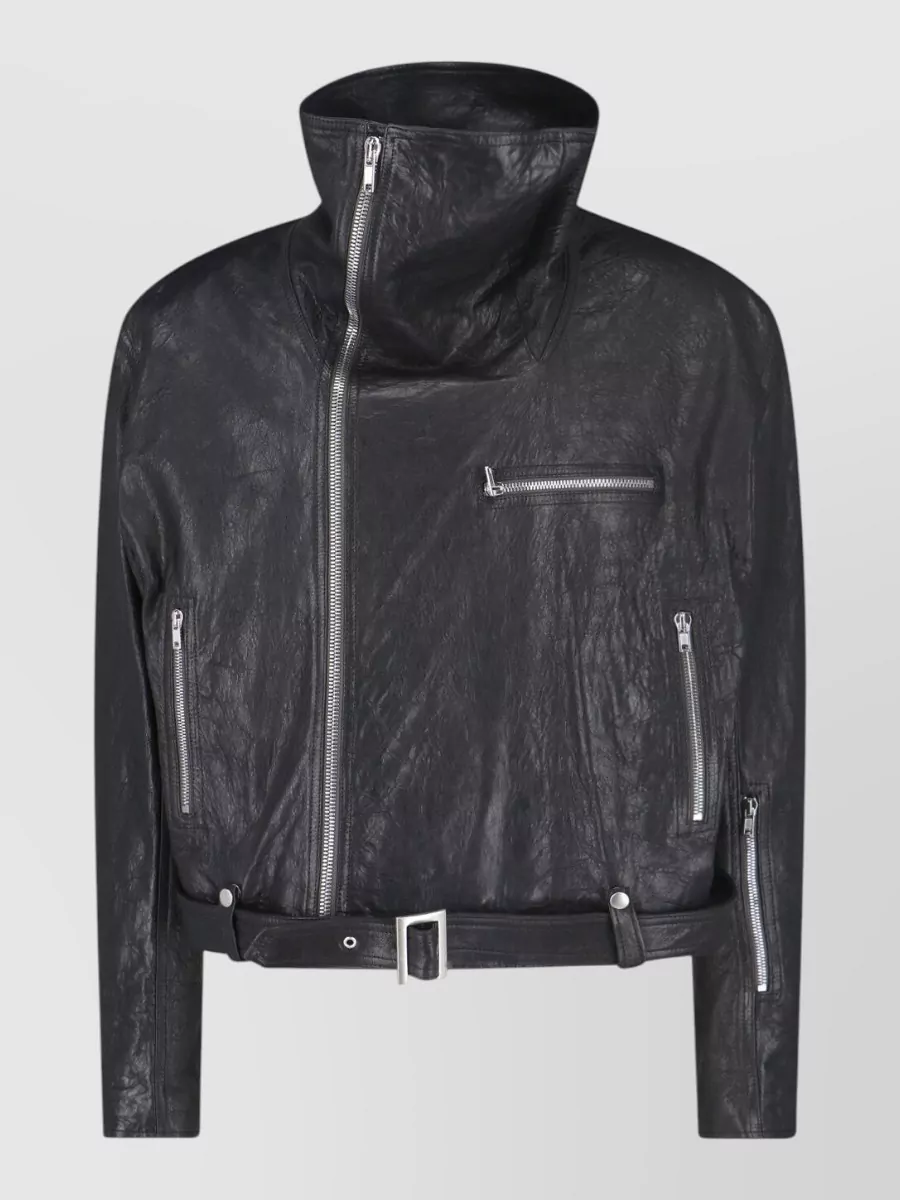 Rick Owens Leather Asymmetric Zip Biker Jacket