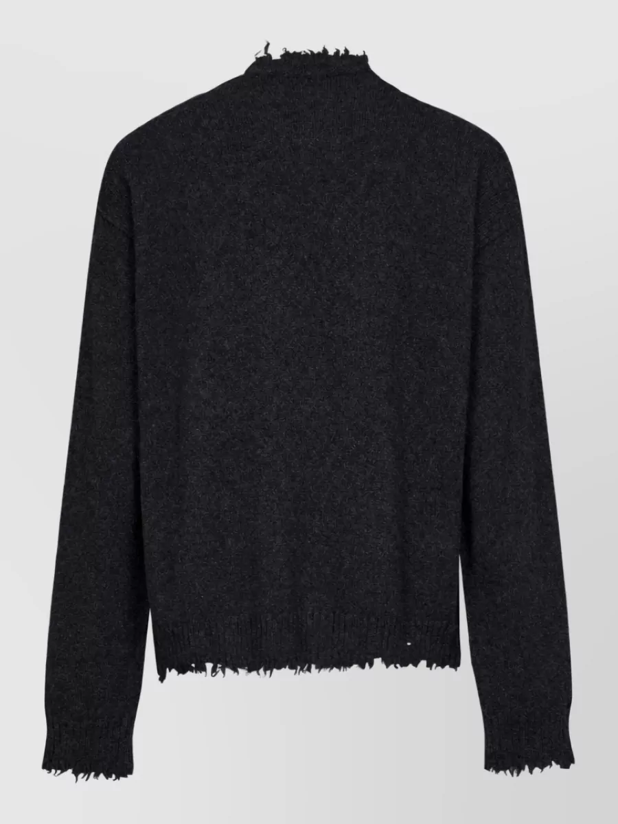 Uma Wang Cashmere Distressed Ribbed Crew Neck Long-Sleeve Sweater
