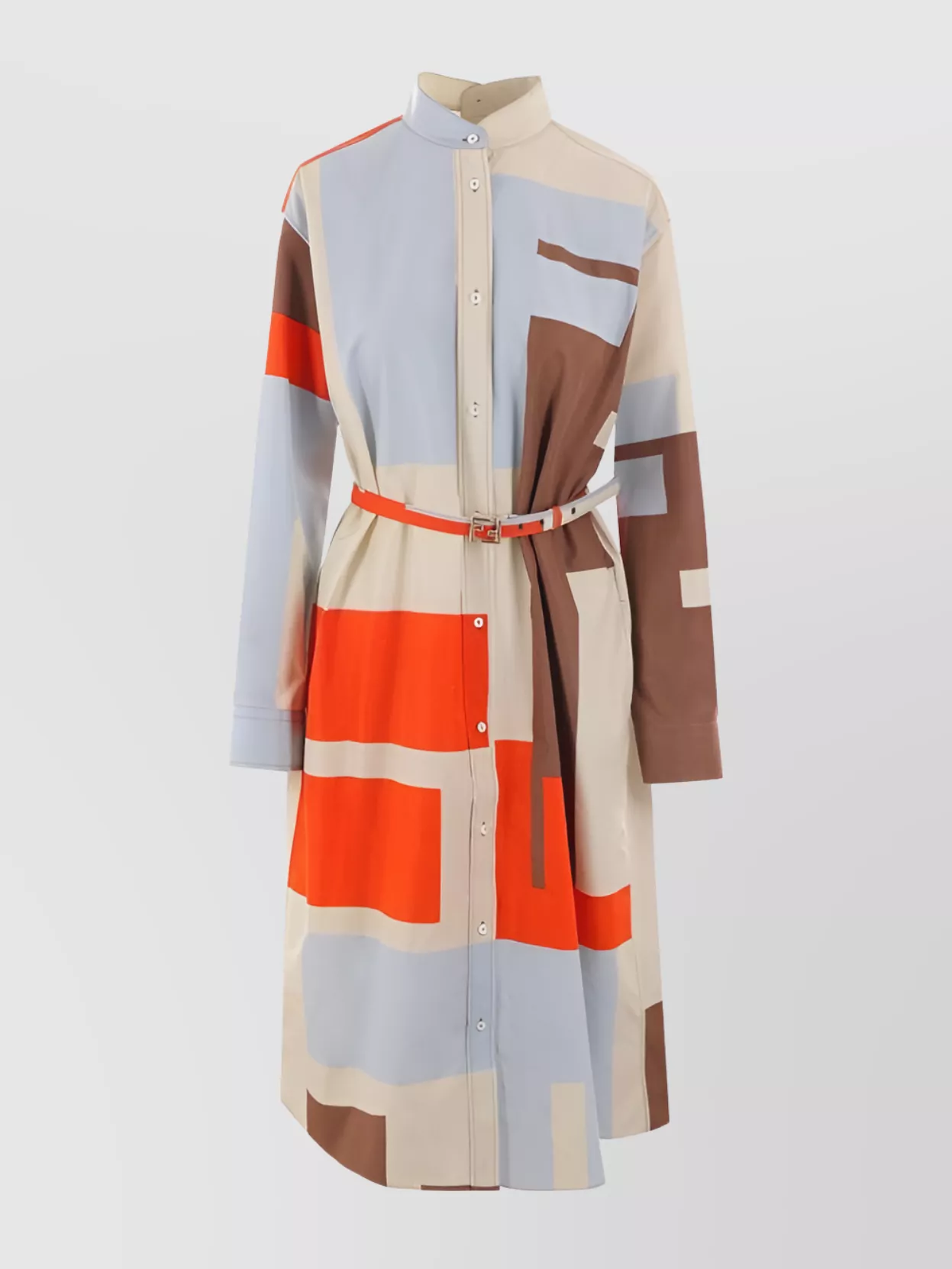 Shop Fendi Printed Poplin Dress With Belt And Collar