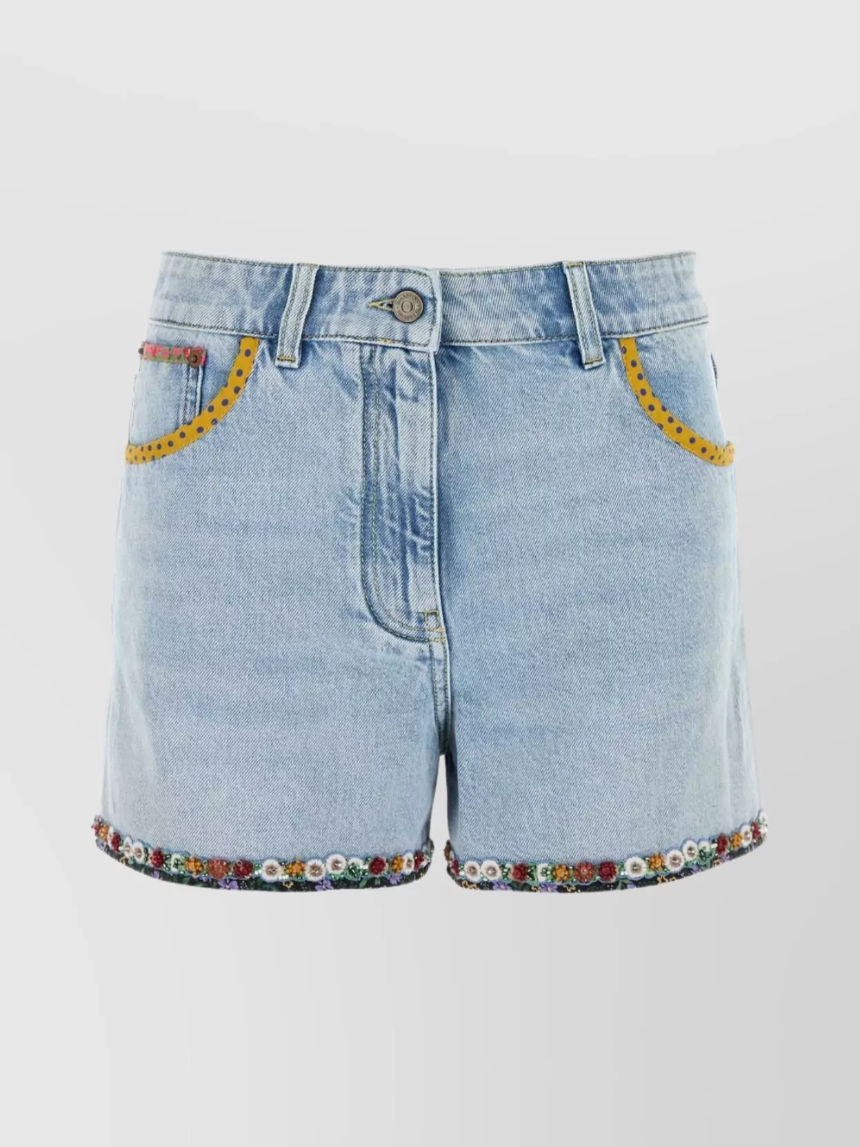 Valentino Denim Shorts With Embroidered Hem And Pockets In Blue