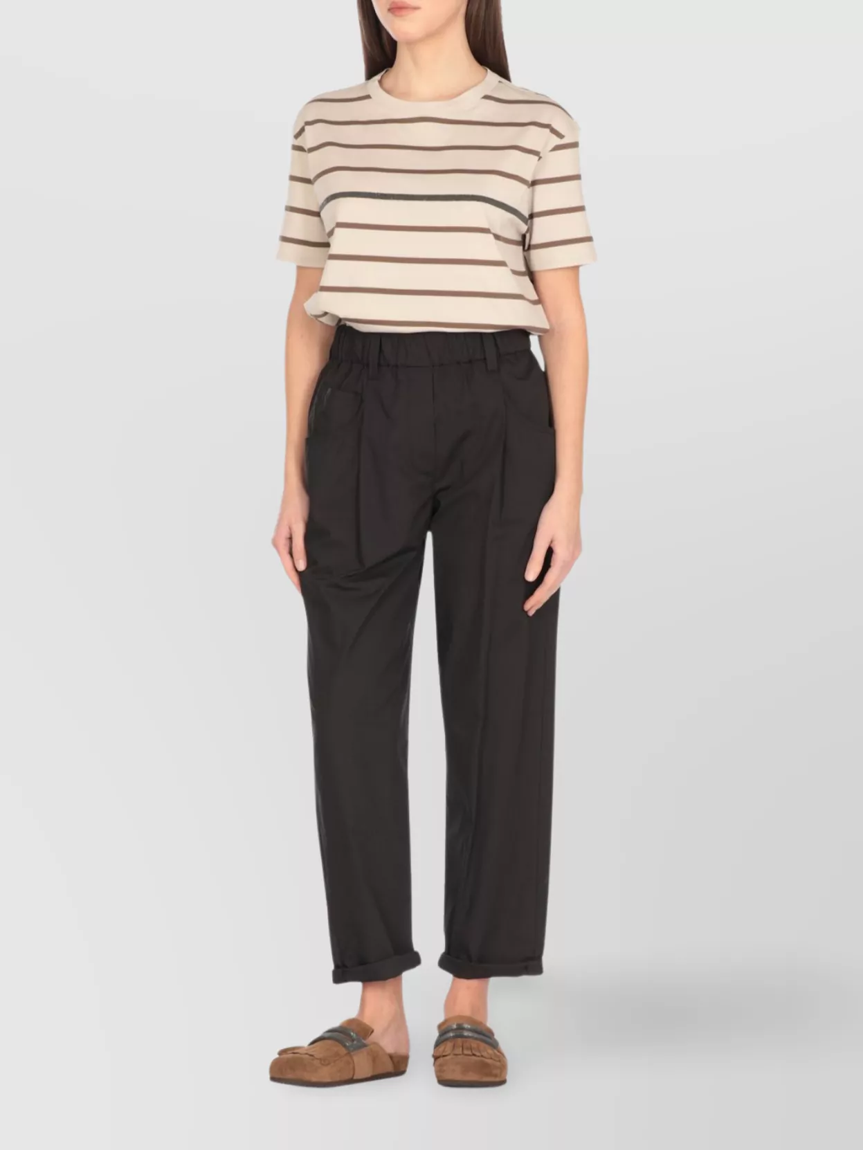 Brunello Cucinelli High Waist Elastic Waistband Straight Trousers