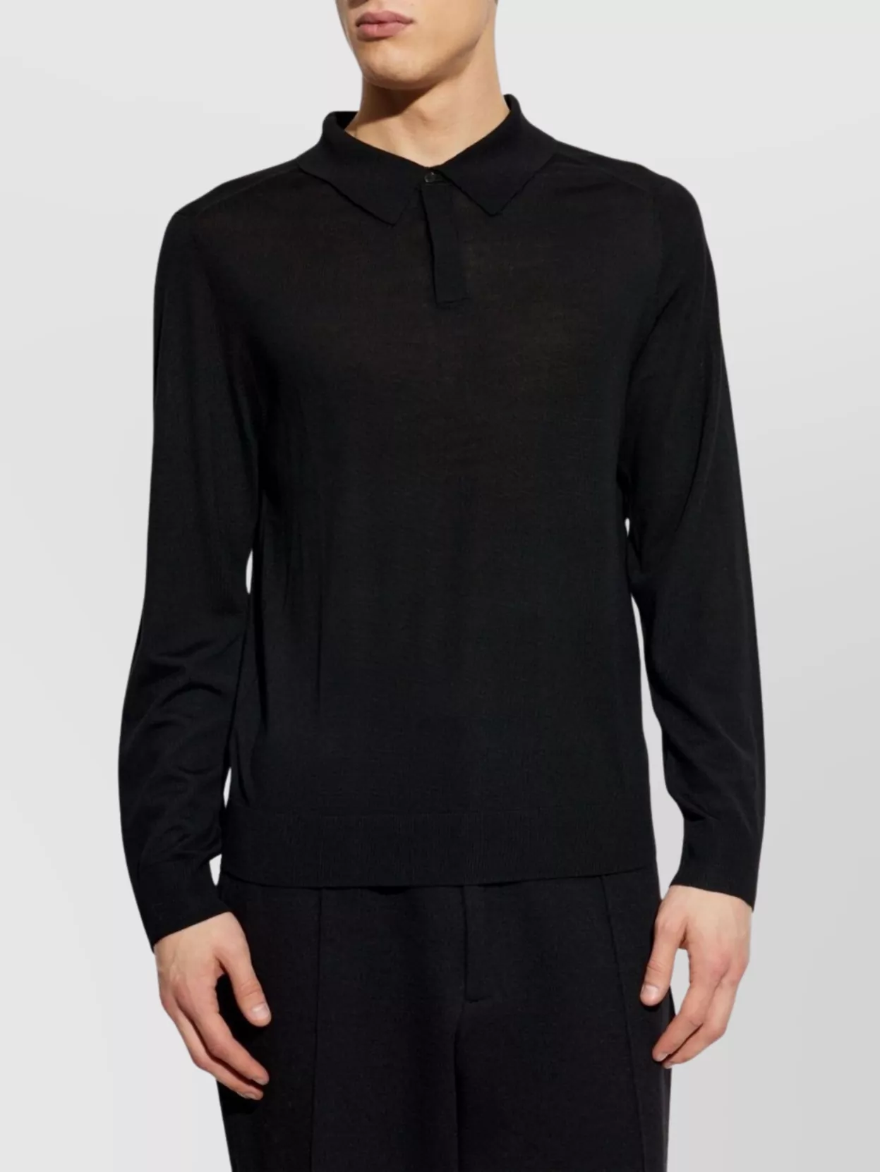 Paul Smith Wool Long Sleeve Polo Shirt With Ribbed Cuffs And Hem