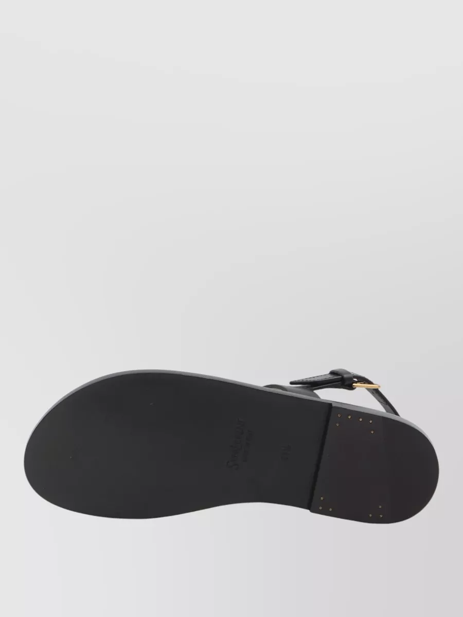 Saint Laurent Cassandre Flat Leather T Strap Sandals