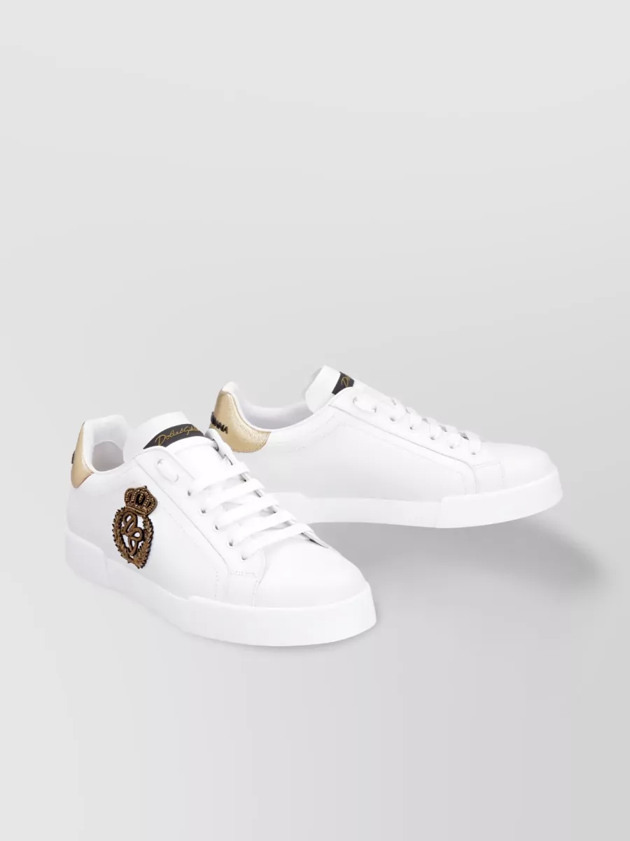 Shop Dolce & Gabbana Portofino Crest Leather Sneakers In White