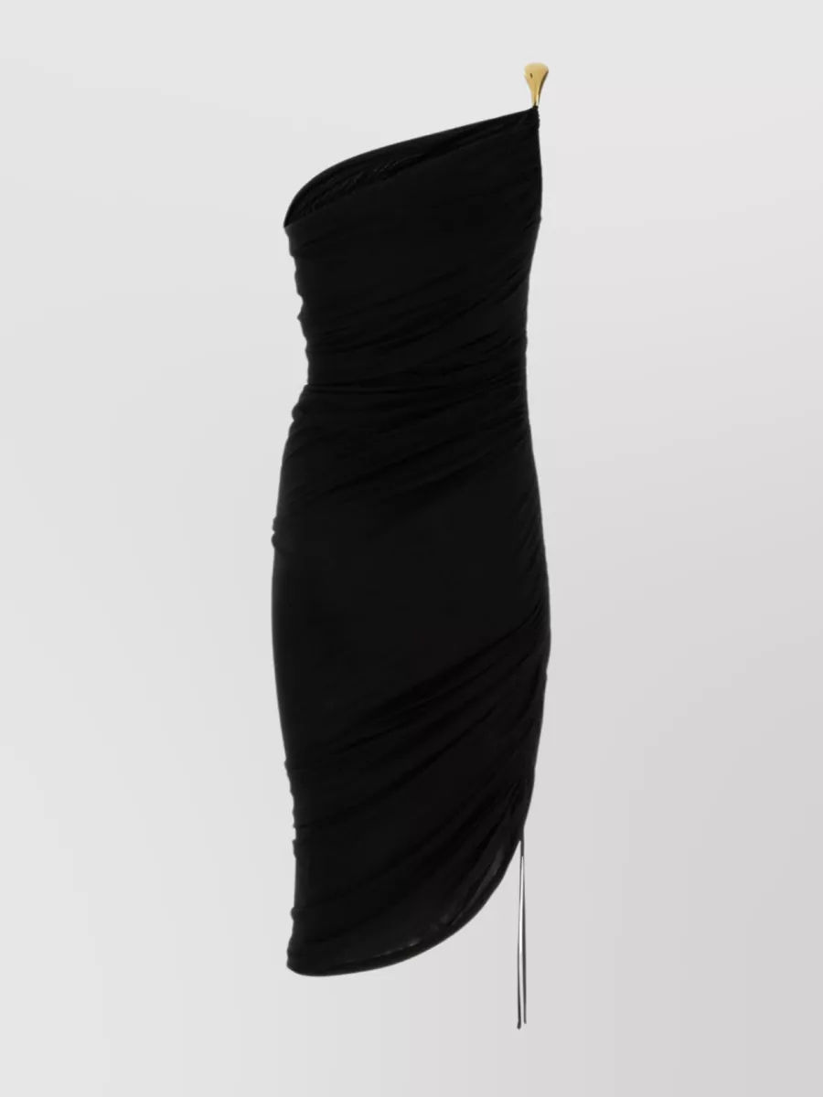 Shop Bottega Veneta Asymmetrical Neckline One-shoulder Viscose Dress In Black