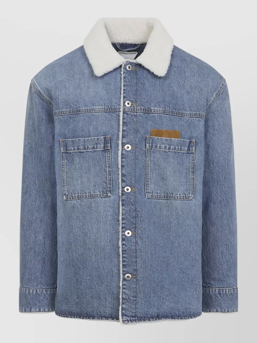 Bottega Veneta Shearling Collar Denim Single Breasted Coat