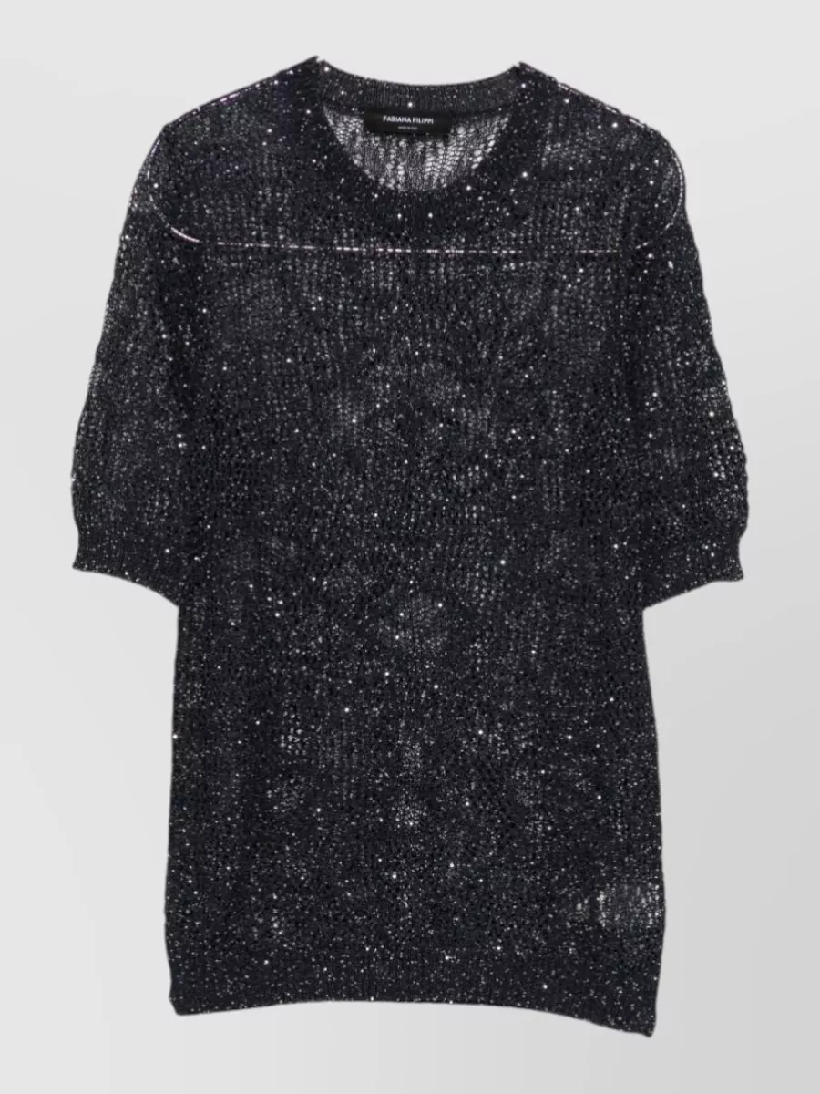Fabiana Filippi Embellished Open-Knit Short-Sleeve T-Shirt