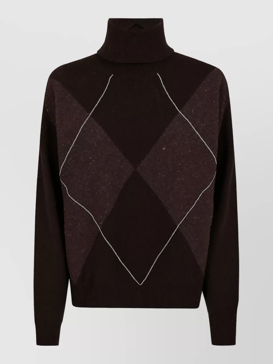 Peserico wool silk cashmere high neck long sleeve geometric sweater