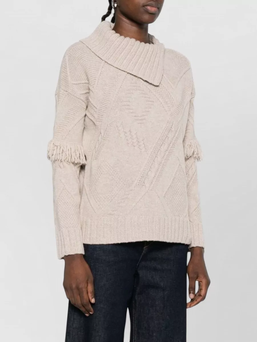 Weekend Max Mara Knit Top Fold Over Collar Fringe