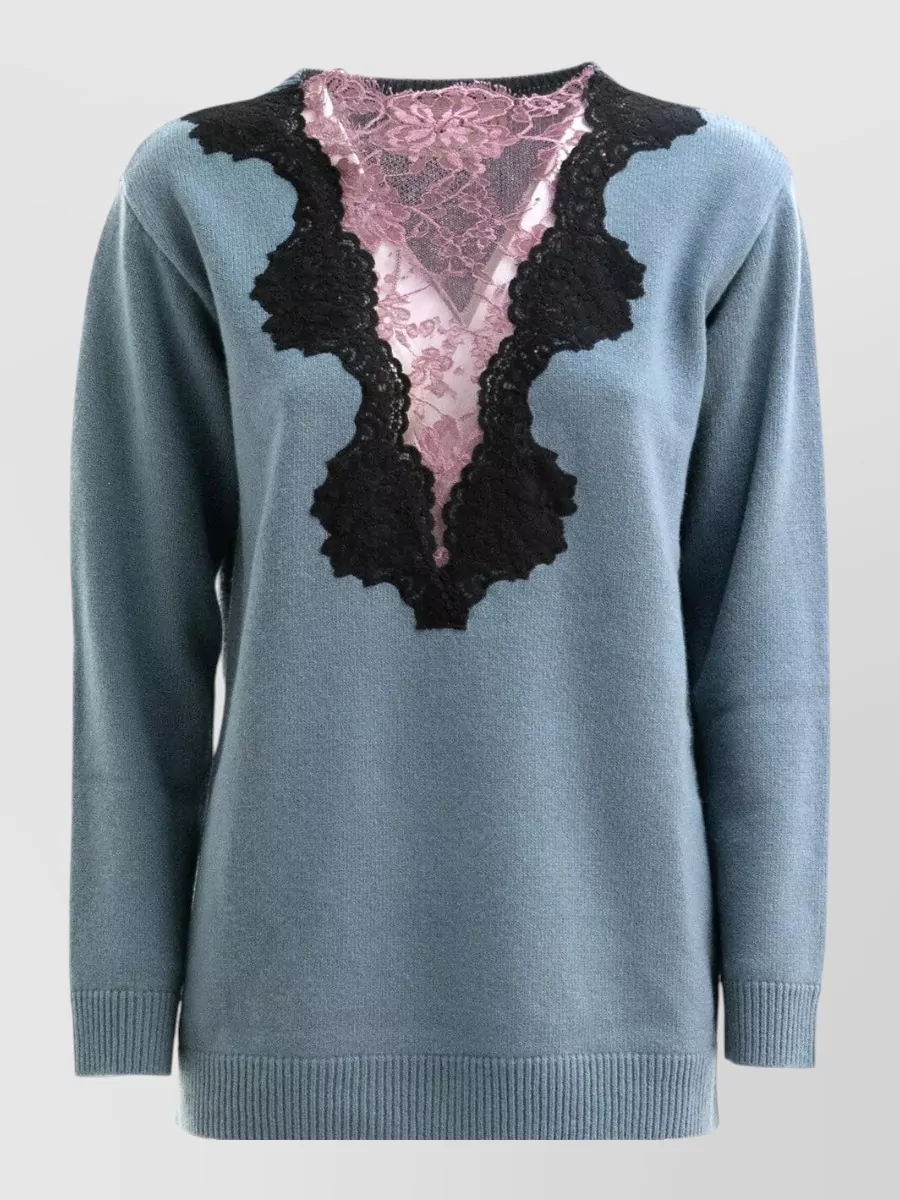Valentino Garavani Virgin wool v-neck lace-panel sweater