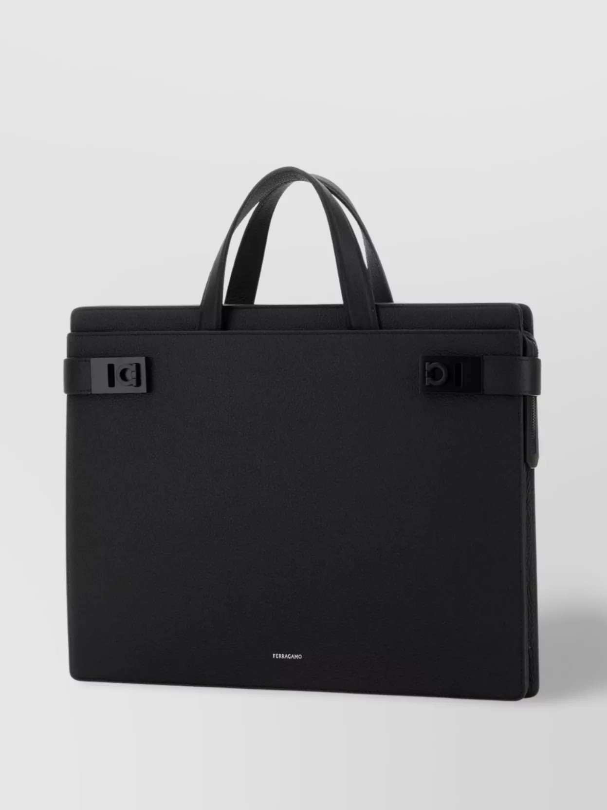 Ferragamo Leather Twins Top Handles Buckle Briefcase