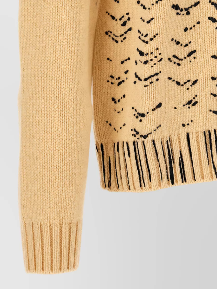 Maison Margiela Virgin Wool Ribbed High Neck Openwork Knit Zip Jacket