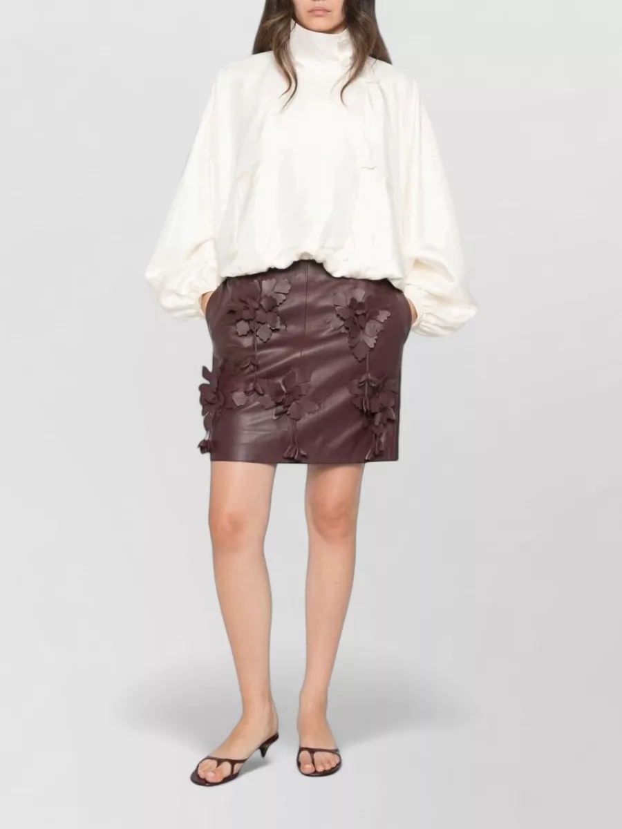 Alberta Ferretti Faux Leather Floral Appliqué Mini Skirt