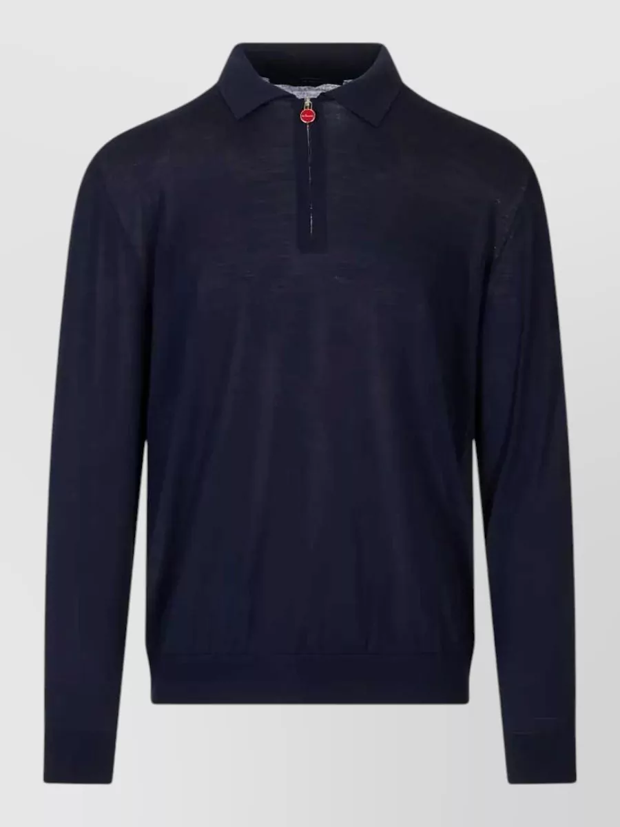 Kiton wool lightweight knit zip neck long sleeve polo shirt