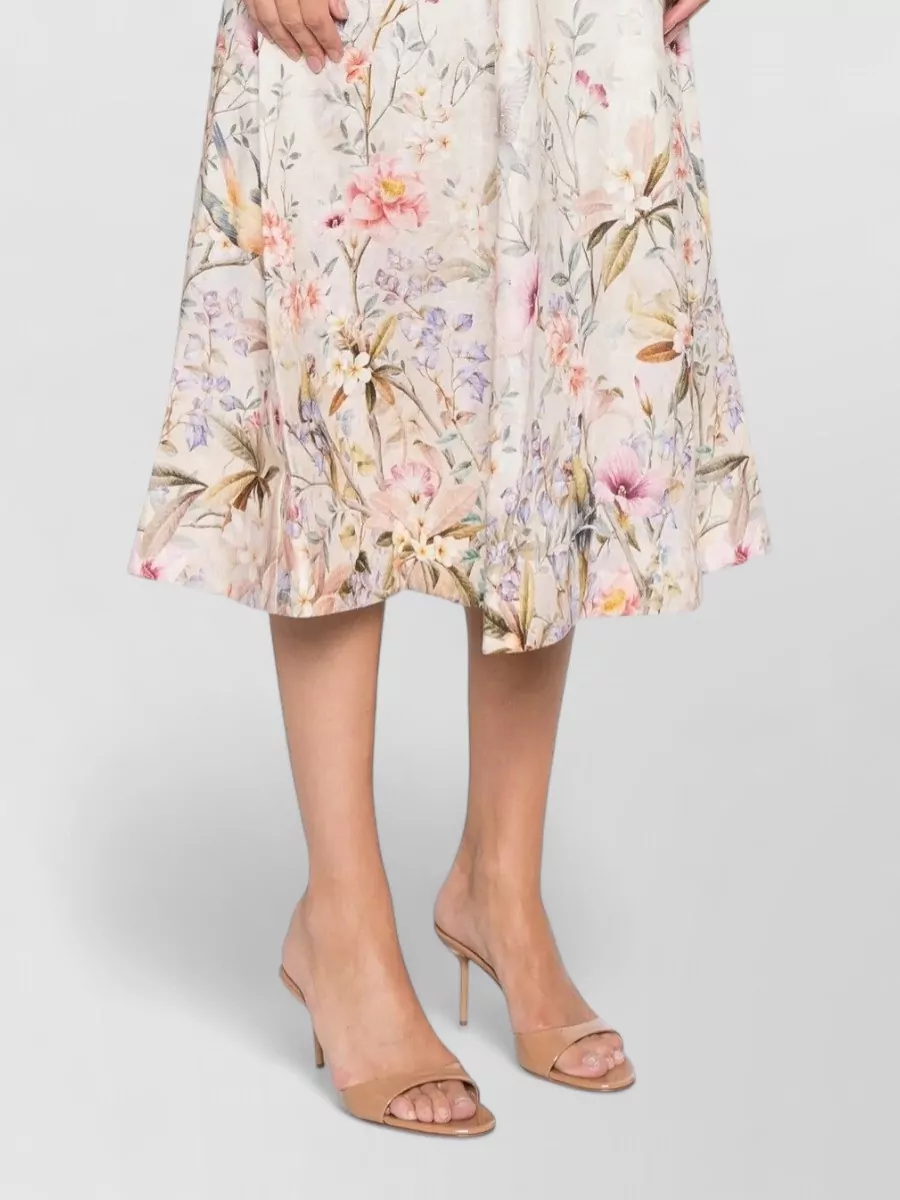 Zimmermann Linen Floral-Print High-Neck Button Midi Dress