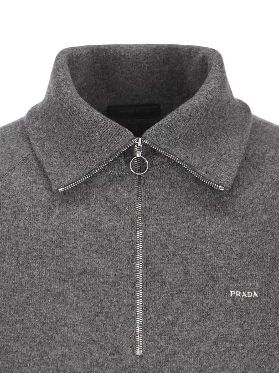 Prada Cashmere Wool Oversized High Neck Zip Jumper