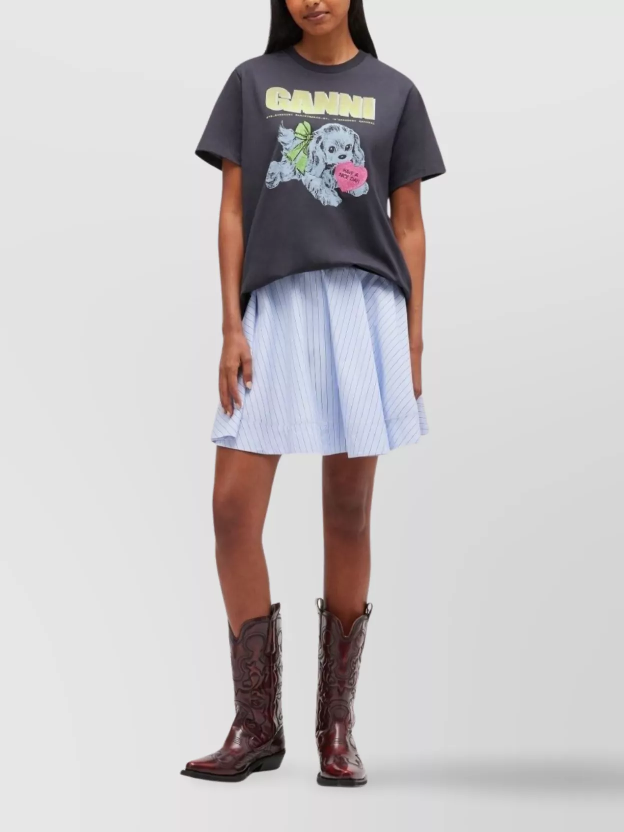 Ganni Organic Cotton T-shirt Featuring Dog Graphic In Blue