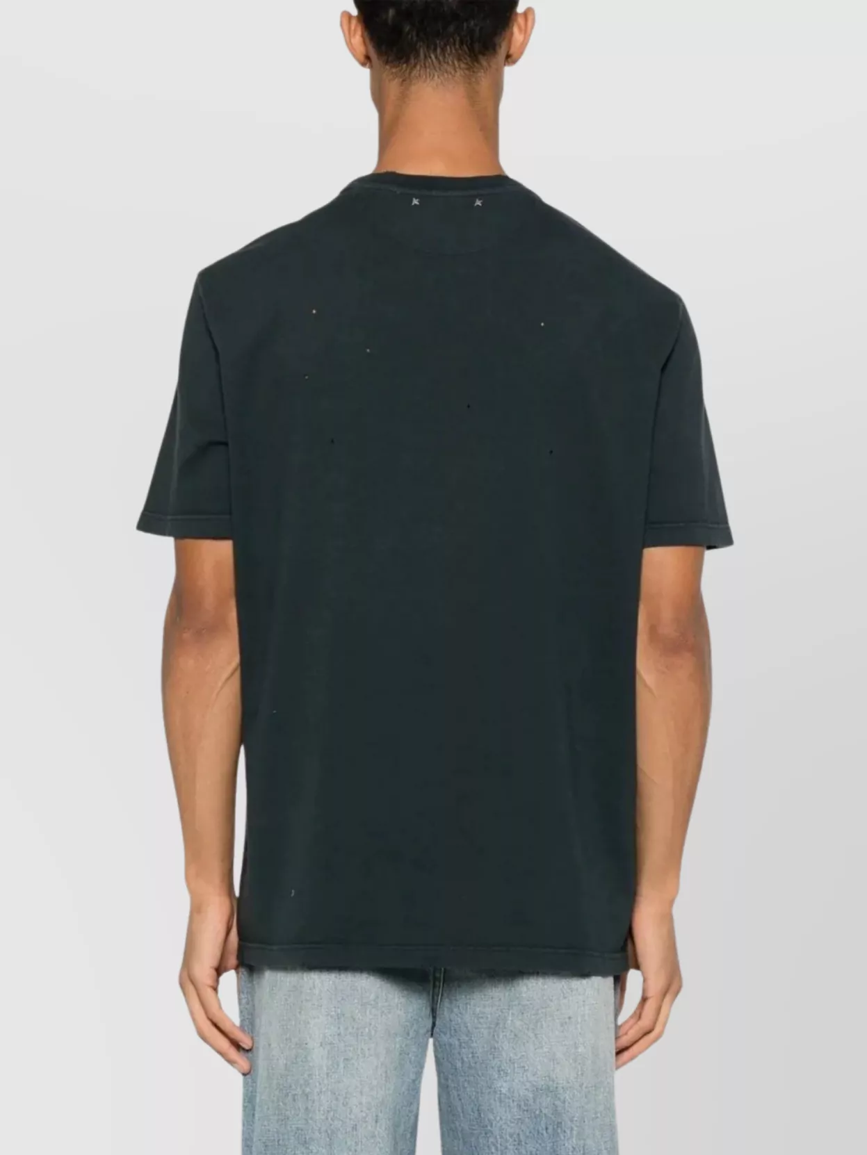 Golden Goose Grey T-shirt With Graphic Print On The Front And Details With Tears In Cotton Man In Black