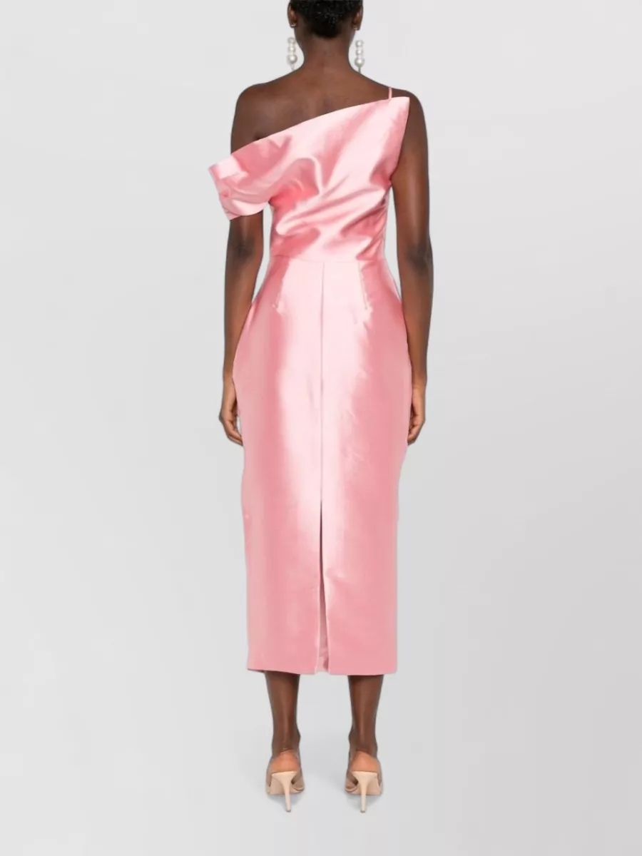 Solace London Ruched Asymmetric One-Sleeve Midi Dress