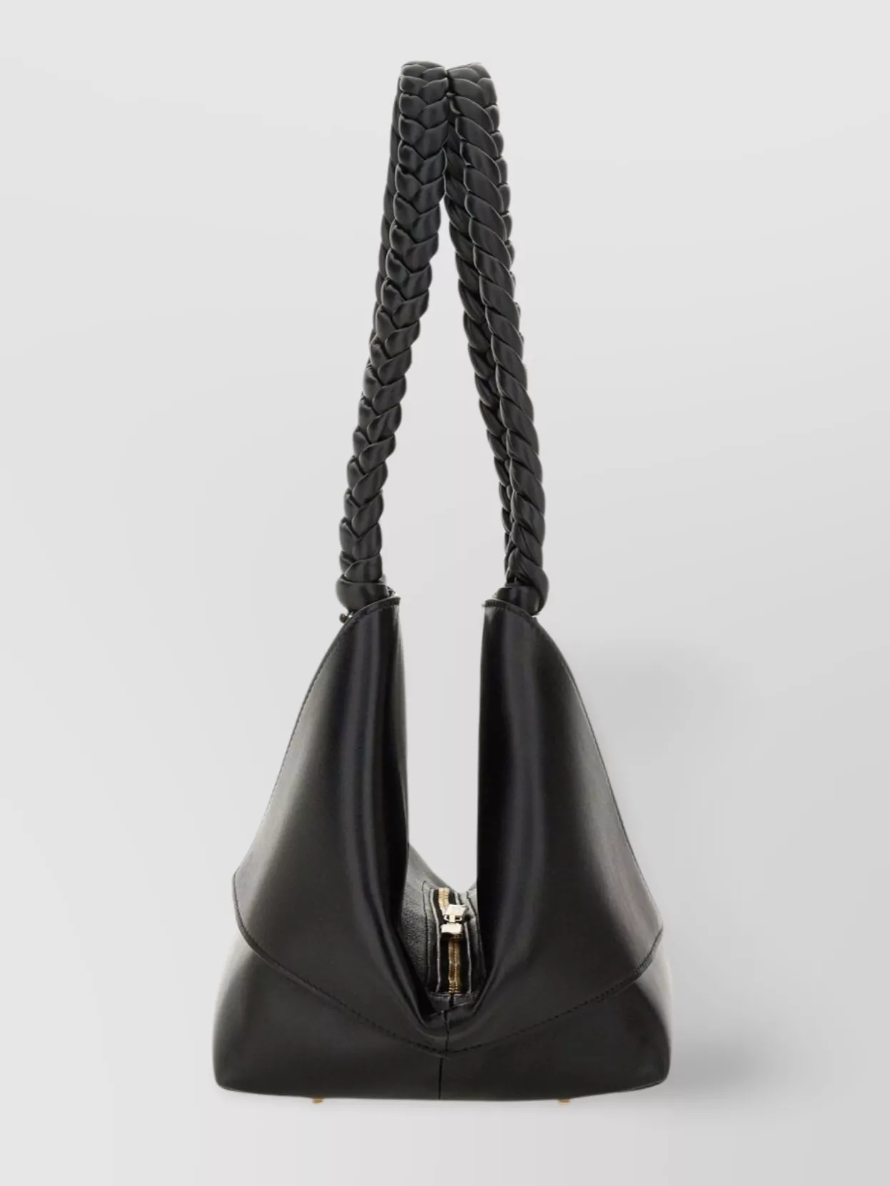 Ferragamo The Scarf Bag Black Shoulder Bag With Braided Handles And Folded Corners In Leather Woman