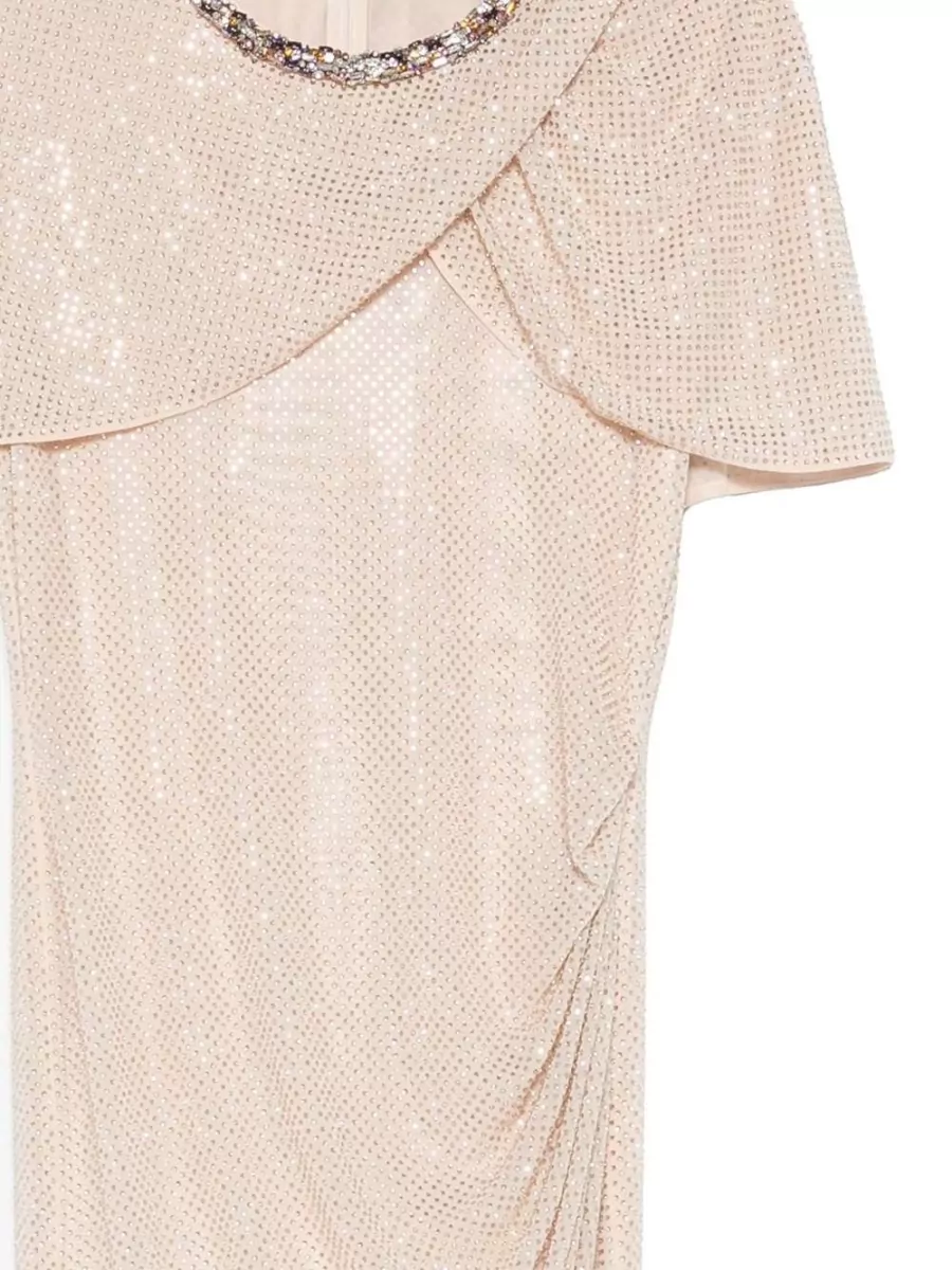 Self-Portrait Sleeveless Draped Rhinestone-Embellished Maxi Dress