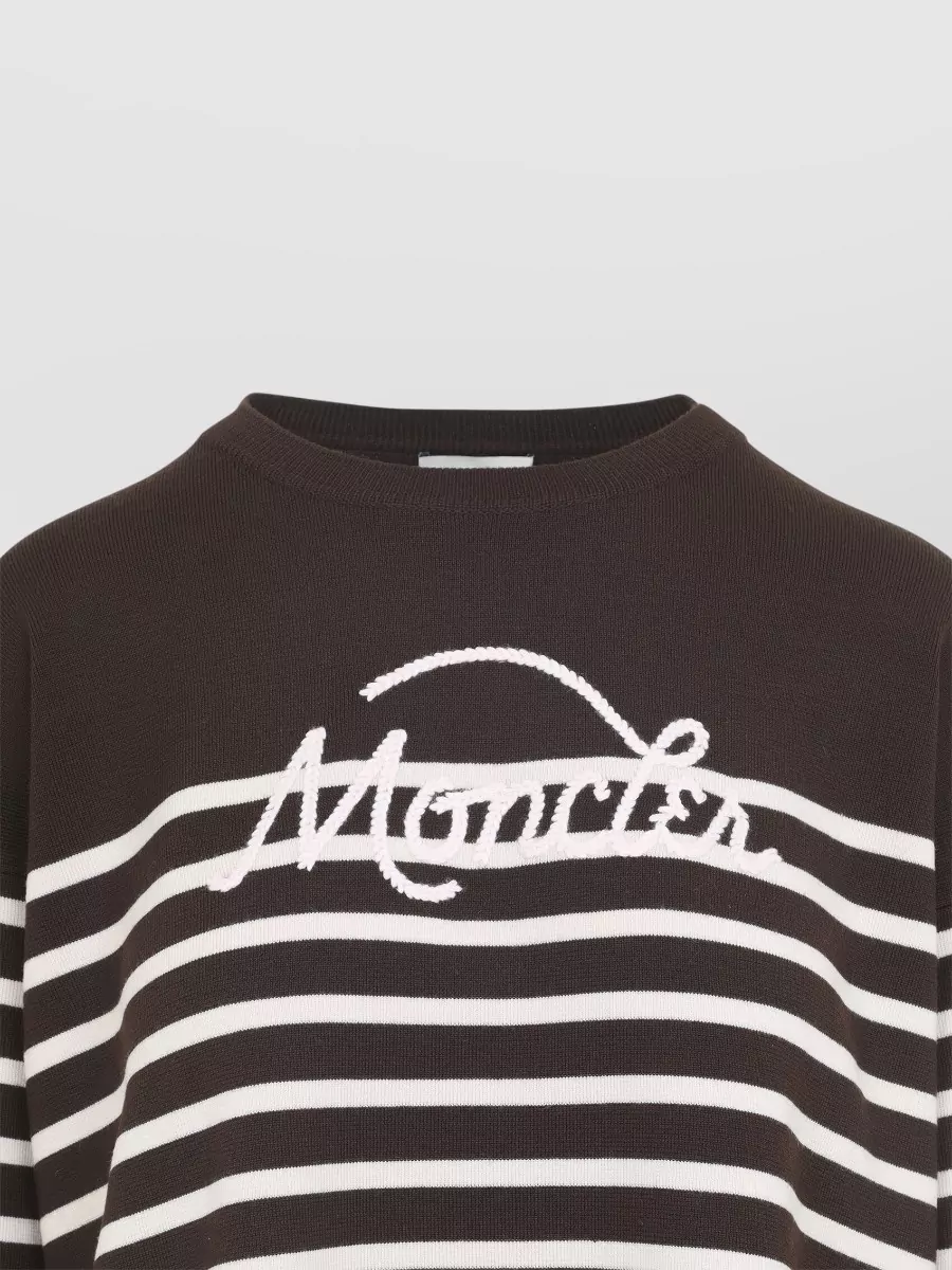 Moncler Virgin Wool Striped Logo-Embroidered Crew-Neck Sweater