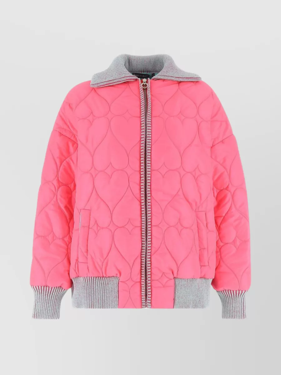 Shop Marco Rambaldi Quilted Ribbed Bomber With Stand-up Collar In Pink