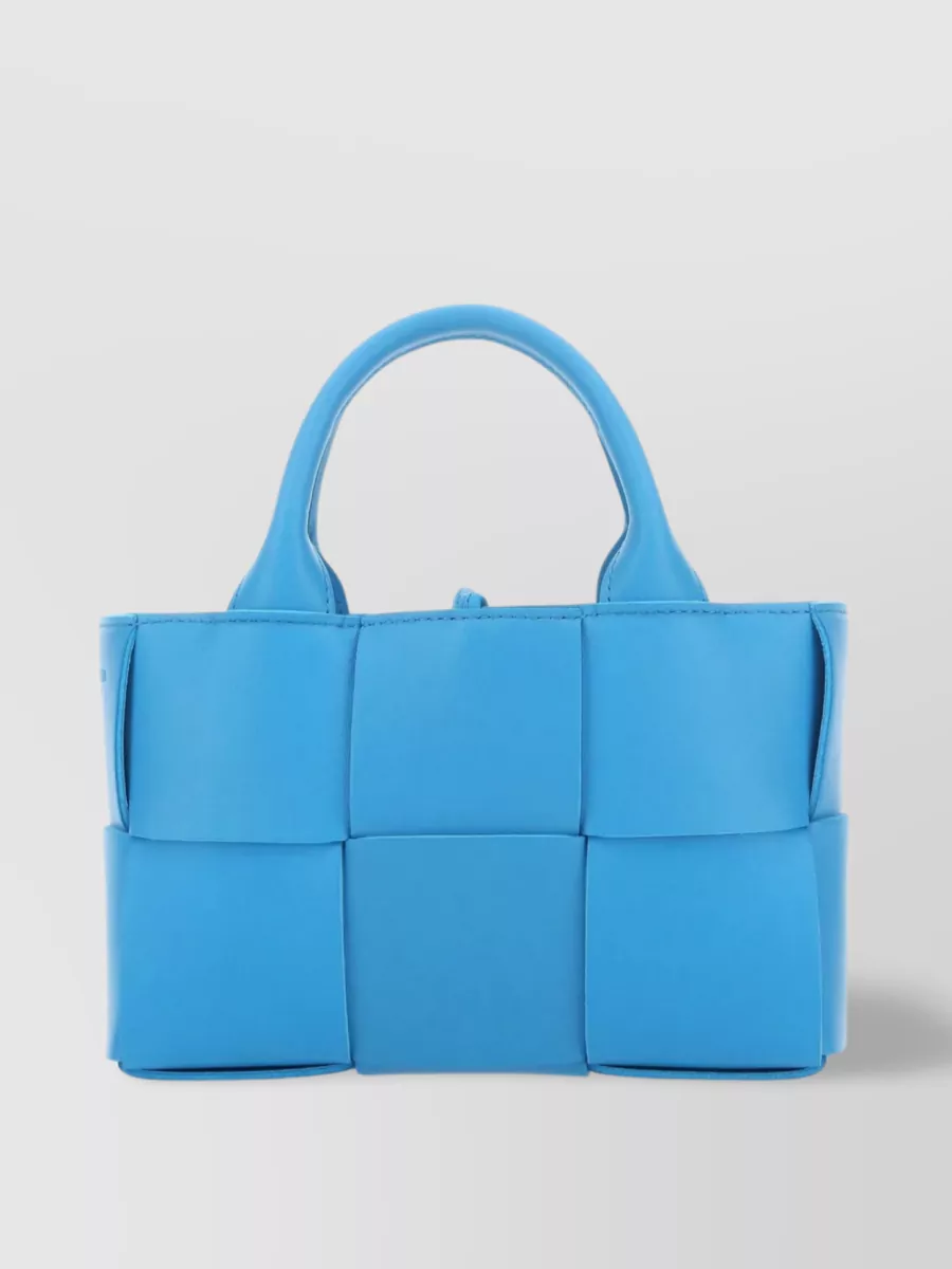 Shop Bottega Veneta Arco Leather Tote With Intrecciato Motif In Blue