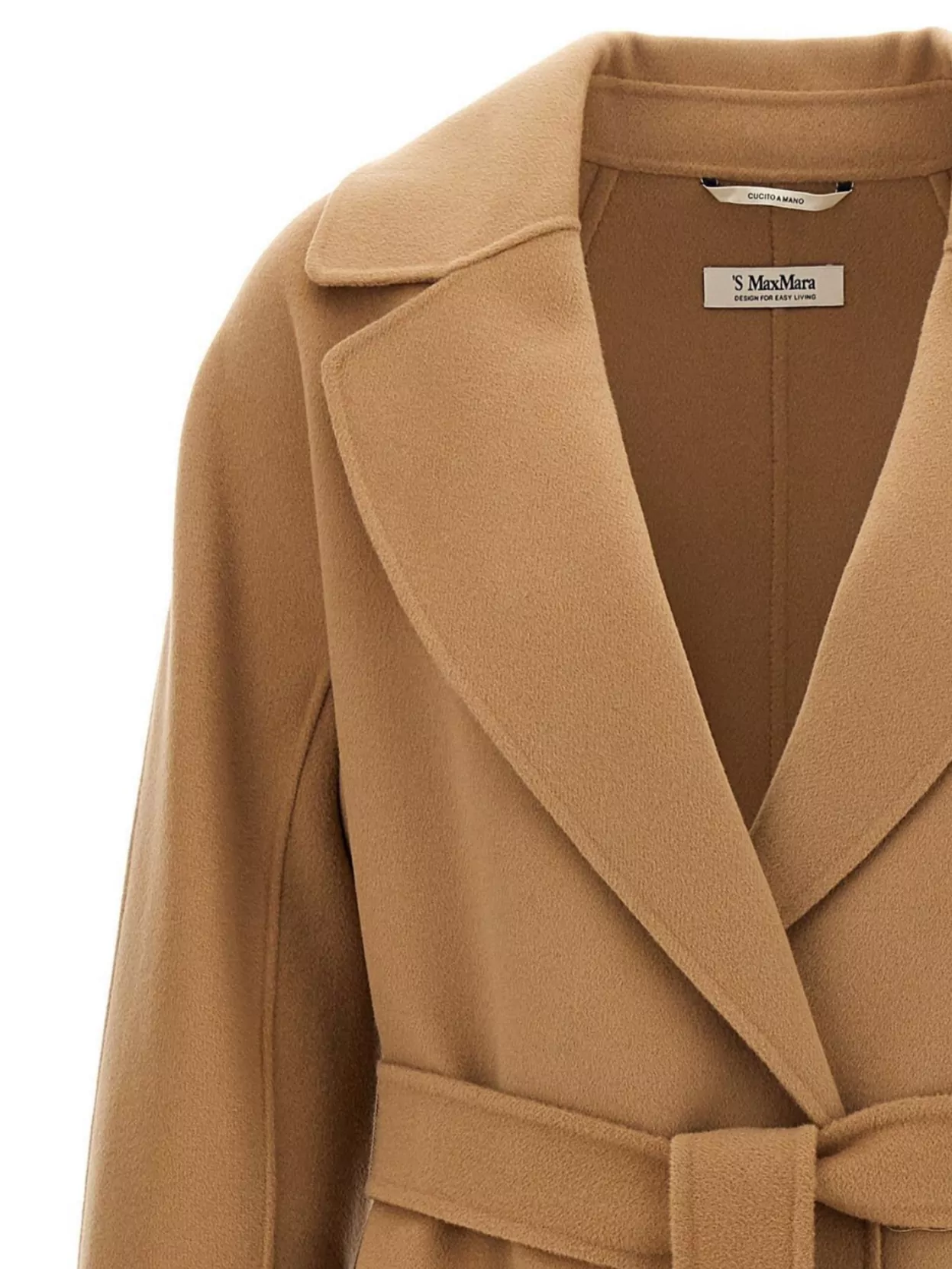 's Max Mara Waist Belt Long Coat With Lapels Pockets