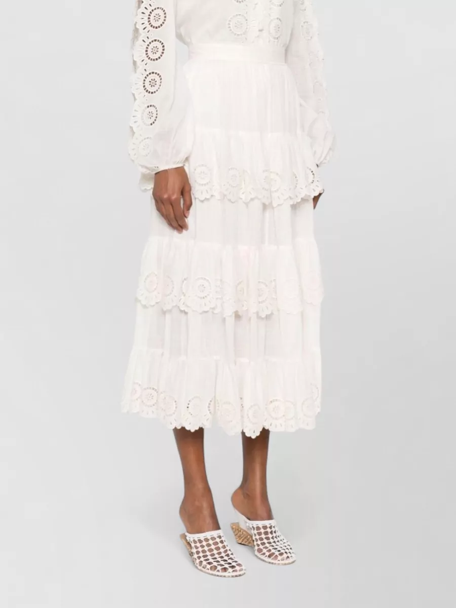 Zimmermann Cotton Embroidered High-Rise A-Line Maxi Skirt