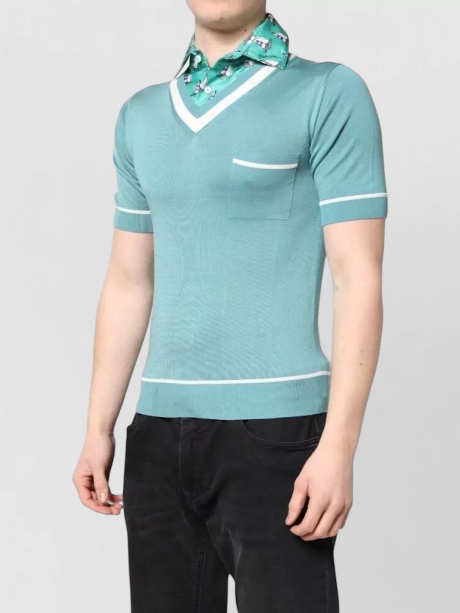 Dolce&Gabbana Silk Printed Collared Short-Sleeve Jumper