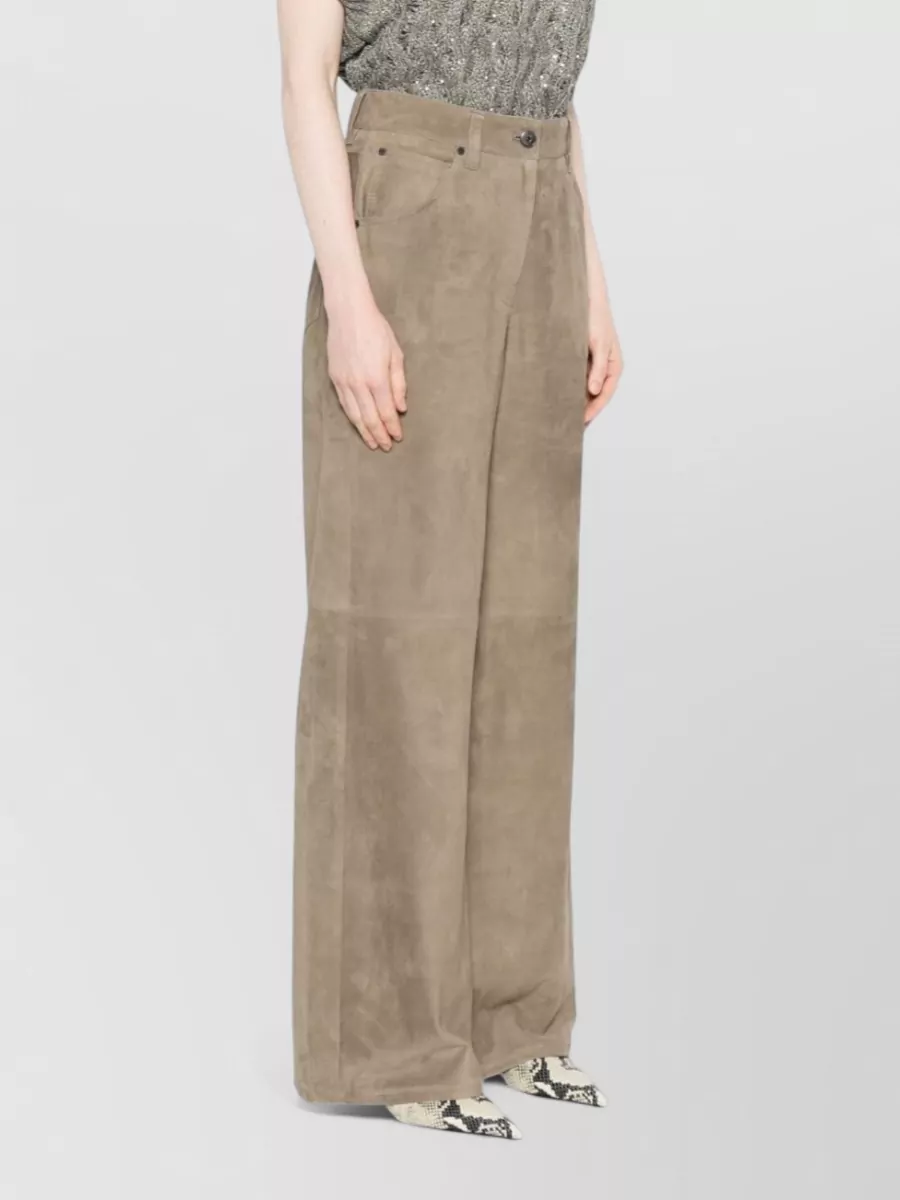 Brunello Cucinelli Leather Paneled Wide-Leg Trousers