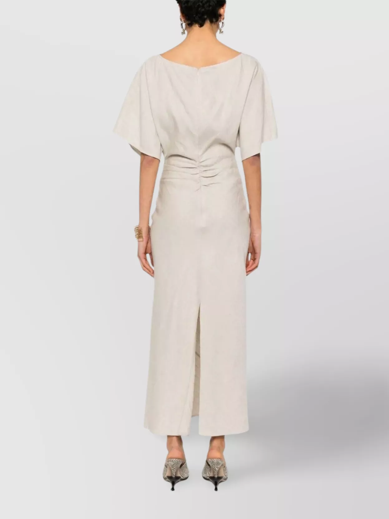 STAUD LINEN DRESS BOAT NECKLINE