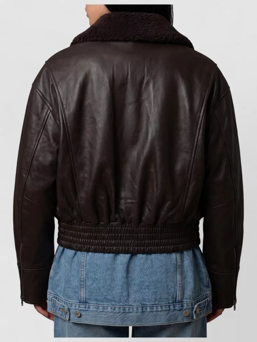 Ivy Oak Lamb Leather Fur Collar Bomber Jacket